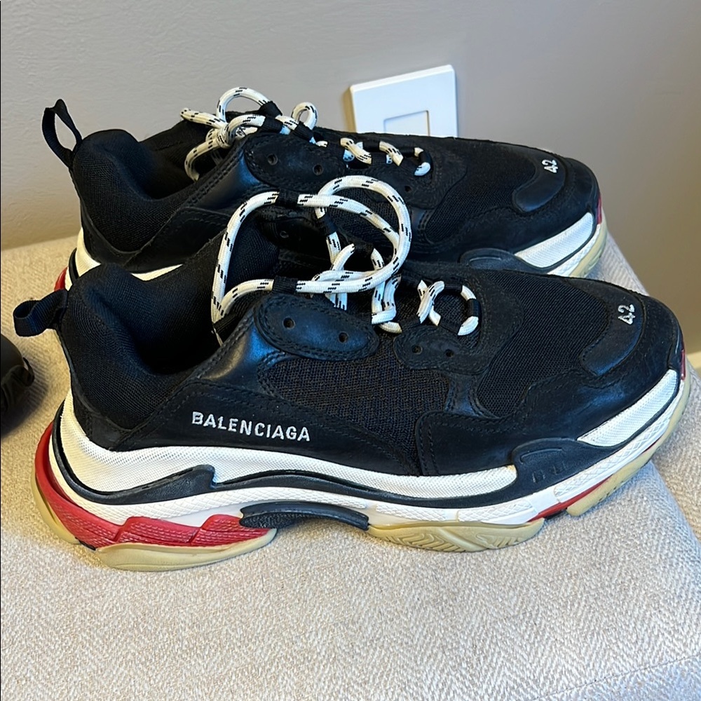 Balenciaga Triple S Black Sneakers with Red and Gold Soles